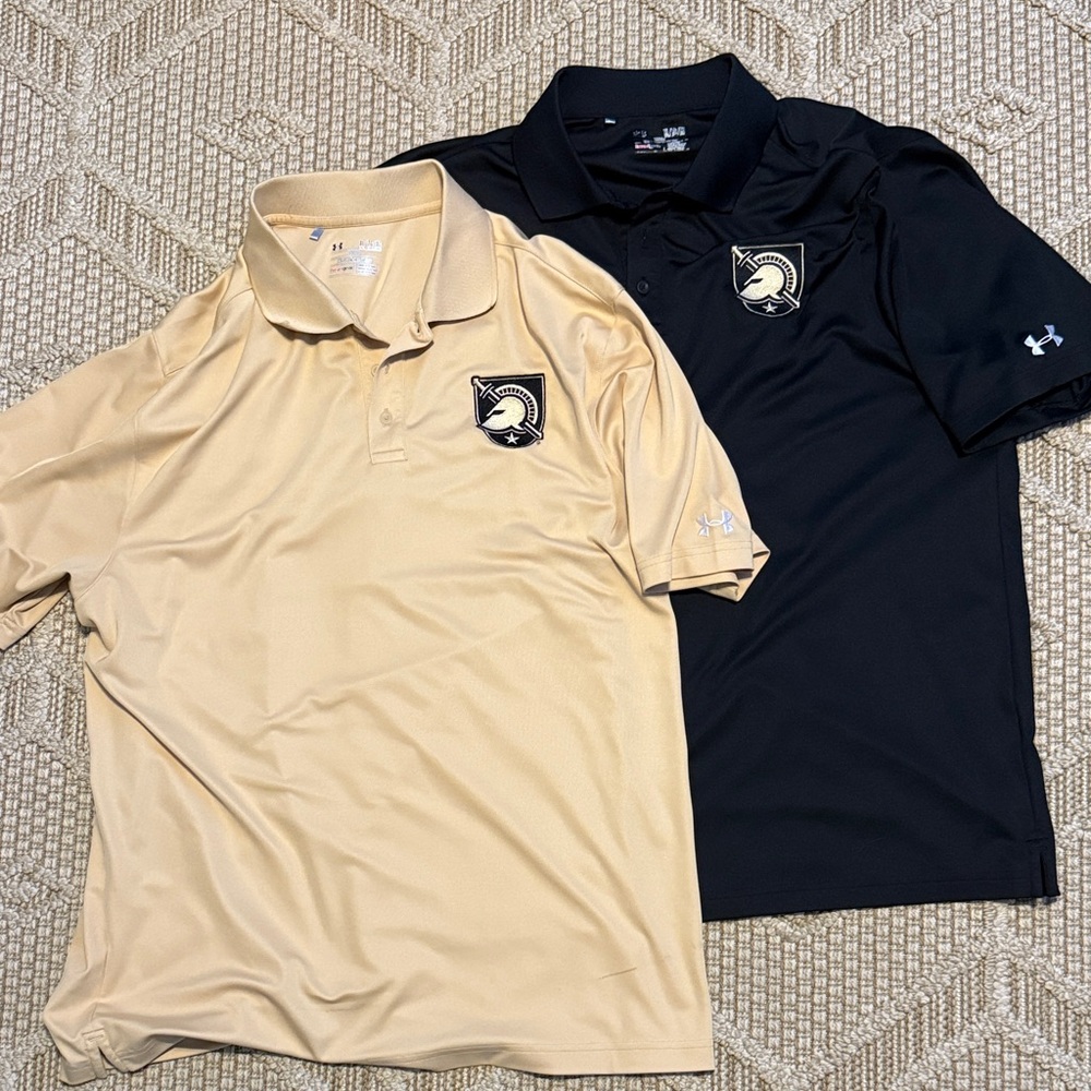 Lot of 2 Army West Point Under Armour Men's Polo Shirts - Black and Tan
